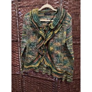 Donna Diosa Green Marled Knit Cardigan Shawl‎ Collar Tie Front Acrylic